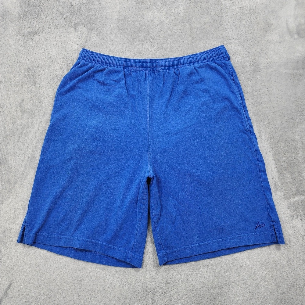 Vintage Athletech Shorts Mens M Blue Jersey Pull On Knit Pockets Athletic Casual